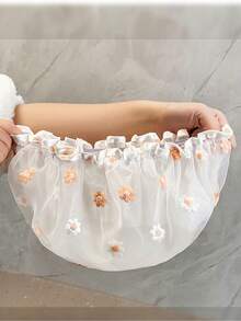 1pc Double Layer Thickened Waterproof Sunflower Embroidered Bath Shower Cap, Unisex Adult & Kids - Beige - View 3