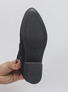 Autumn And Winter Fashion Boots With Pointed Comfortable Low Heel Side Zipper Buckle And Boots