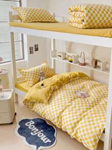 Bộ đồ giường mềm mại tối giản 4 món (1 vỏ chăn + 1 ga trải giường + 2 vỏ gối), bộ đồ giường in họa tiết lô hội thân thiện với làn da, không chứa chất huỳnh quang, thoáng khí, mềm mại, chống trượt, quấn 360 độ, thích hợp cho phòng ngủ, phòng khách, ký túc xá, phòng trẻ em, sử dụng quanh năm - bàn cờ màu vàng - Xem 11