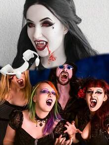 1Set Halloween Retractable Vampire Teeth Dentures Zombie Teeth Small Tiger Teeth Vampire Fangs, Suitable For Halloween Dress Up, Role Play, Prank, Photo Props - Multicolor - View 1