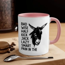 1pc, Inner Colored Ceramic Coffee Mug 11 Oz, Coffee Cups Tea Cup With Colorful Handle, Funny Bad Donkey, Donkey Mug, Funny Dad Mug, Adult Humor Mug, Funny Gift Friend Gift Idea, Novelty Gift, Reusable Coffee Mug For Party, Office Mug, Room Decor House Warming Gifts New Home - 粉色 - 查看 2