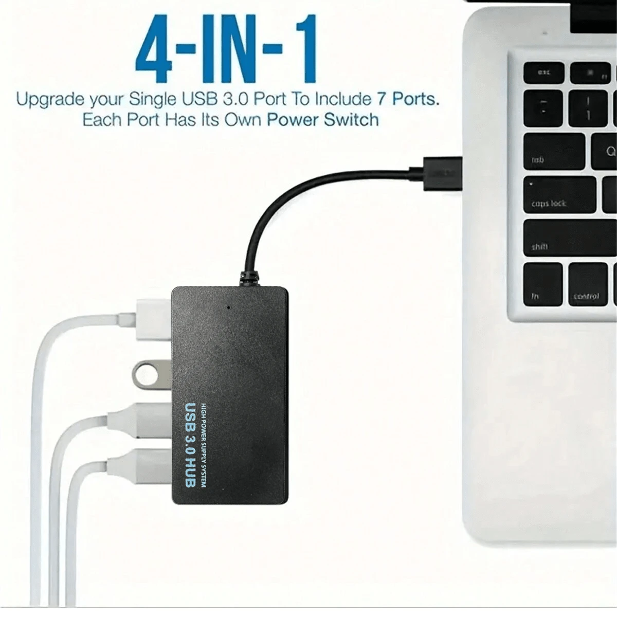 Hub USB 3.0 De 4 Puertos Con Abrazadera - Sin Alimentación Externa, Aluminio