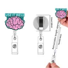 1pc 'Use It Well' Brain Badge Reel Retractable ID Tag Card Holder With Clip For Nurse, Work, Office Workers - Blue - View 2
