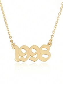 定制生日年份数字吊坠项链。情侣项链，具有特殊的纪念意义，是送给家人，朋友和伴侣的非常有创意的礼物，经典复古，中性风格，永恒，派对宴会婚礼海滩度假珠宝，简约优雅风格 - 金黃色 - 查看 2