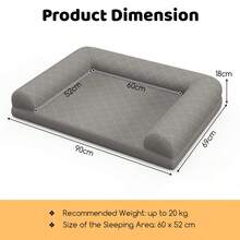 Dog Bed For Medium Small Dogs, Egg-Foam Dog Crate Bed With 3-Side Bolster, Removable Washable Bed Cover, Zippers, Non-Slip Bottom, Pet Sofa Couch Bed For Comfortable Sleep, 90 X 69 X 18 Cm, Grey - Grey - View 3