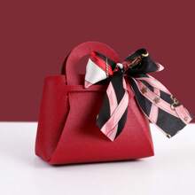 5pcs Holiday Gift Bags, Faux Leather Gift Bags With Ribbon Bows, Halloween Candy Bags, Christmas Gift Candy Bags, Wedding Party Favor Bags, Graduation Gift Bags, Holiday Candy Boxes, Mini Tote Bags