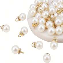 50 件 12 毫米白色光面亚克力饰品吊坠圆形散珠饰品带水钻适用于吊坠耳环项链首饰制作 - 1 - 查看 2