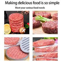 Prensa de carne de hamburguesa de aluminio fundido a presión para uso doméstico en la cocina, molde de prensa de carne circular manual, prensa de carne doble - Plateado - Ver 10