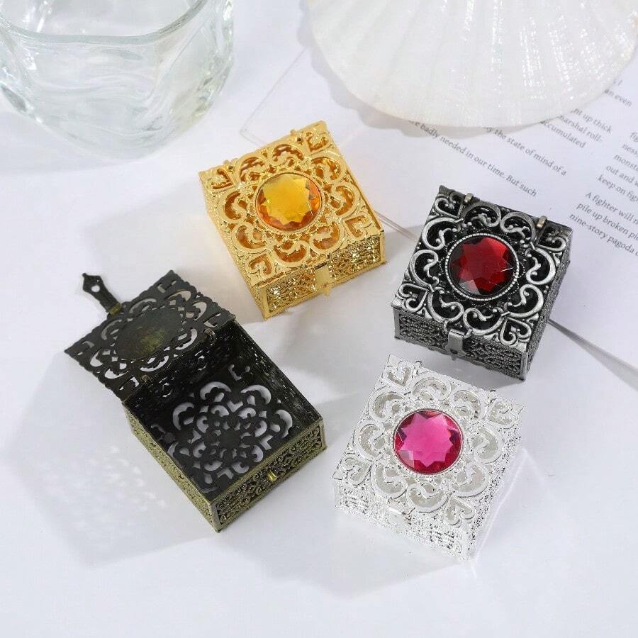 1 件装复古风格迷你珠宝盒多色金属包装盒珠宝精美合金礼品盒 - 彩色 - 查看 1
