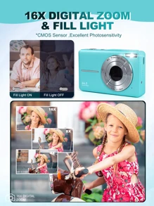 Digital Camera With SD Card, FHD 1080P, 44MP For Vlogging With Anti Shake 16X Zoom, Compact, Small For Boys Girls Kids - Green - View 6