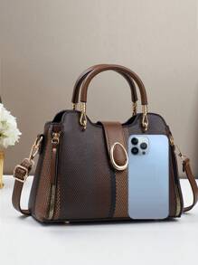 New Fashionable Spliced Ladies Handbag, Casual & Classic Design, Elegant, High-Capacity Shoulder & Crossbody Bag, Best Mother's Day Gifts Ever