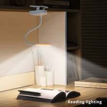 1 件白色 ABS 可充电 LED 护眼阅读夹式台灯，适用于书本、桌子、床或婴儿车的夜灯