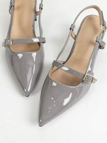 Women's Pointed Toe Chunky Heel Hollow Out Fashion Sandals - Grey - View 6