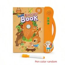 儿童英语电子书互动式触摸阅读书 - 包括：1本触摸阅读书，1支可洗泡沫记号笔（随机颜色）。书的左侧可用于书写、绘画和练习，右侧可触摸播放音频。内容涵盖：英文字母、数字、水果、蔬菜、动物、车辆、关系、乐器、童谣、故事、形状、颜色等。需要 3 节 AAA 电池（不包括在内）。