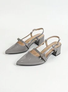 Women's Pointed Toe Chunky Heel Hollow Out Fashion Sandals - Grey - View 7