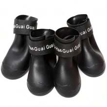 4pcs Waterproof Anti-Slip Boots With Adjustable Straps, Silicone Shoes - Black - View 4