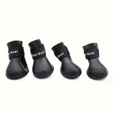 4pcs Waterproof Anti-Slip Boots With Adjustable Straps, Silicone Shoes - Black - View 5