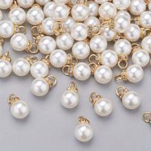 50 件 12 毫米白色光面亚克力饰品吊坠圆形散珠饰品带水钻适用于吊坠耳环项链首饰制作 - 1 - 查看 1