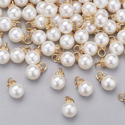 50 件 12 毫米白色光面亚克力饰品吊坠圆形散珠饰品带水钻适用于吊坠耳环项链首饰制作