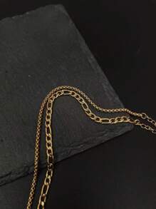 2pcs/Set Stainless Steel 18K Gold Plated Double Layer Chain Bracelet For Men, Fashionable & Versatile - Gold - View 7