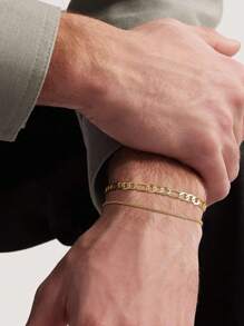 2pcs/Set Stainless Steel 18K Gold Plated Double Layer Chain Bracelet For Men, Fashionable & Versatile - Gold - View 3