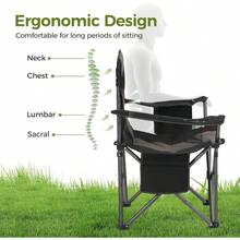 Oversized Camping Folding Chair, Heavy Duty Support 450 LBS Steel Frame Collapsible Padded Arm Chair With Cup Holder Quad Lumbar Back, Portable For Outdoor,Black