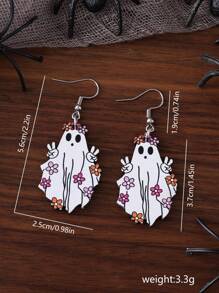 Vintage Western Cowgirl Double-Sided Ghost Pumpkin Floral Halloween Earrings, Wooden Material, Halloween Party Favors For Women