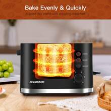 Aigostar Toaster 2 Slice 1.5" Wide Slot, 800W Low Wattage Black Toaster With Warming Rack, Small Toaster Electric For Home Travel Camping - UK Plug(220-240V) - View 3