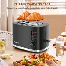 Aigostar Toaster 2 Slice 1.5" Wide Slot, 800W Low Wattage Black Toaster With Warming Rack, Small Toaster Electric For Home Travel Camping - UK Plug(220-240V) - View 4