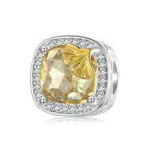 bamoer Colgante de plata de ley 925 Bamoer con hoja de ginkgo amarilla/planta/flor/mariposa de circonia, cuenta de otoño con rosa para ajustar el brazalete de mujer de joyería fina DIY