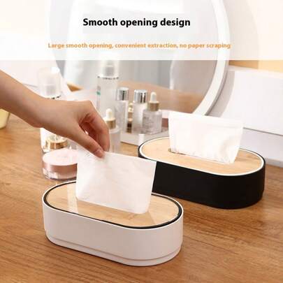 日式简约竹木桌面纸巾盒家用餐厅车载创意升降塑料纸巾收纳盒居家浴室装饰卫生间收纳秋季装饰返校