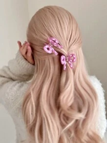 1 件粉色针织蝴蝶结发夹，可爱甜美少女 Y2K 风格俏皮复古美学发饰，小发夹，时尚礼物 - 粉色 - 查看 8