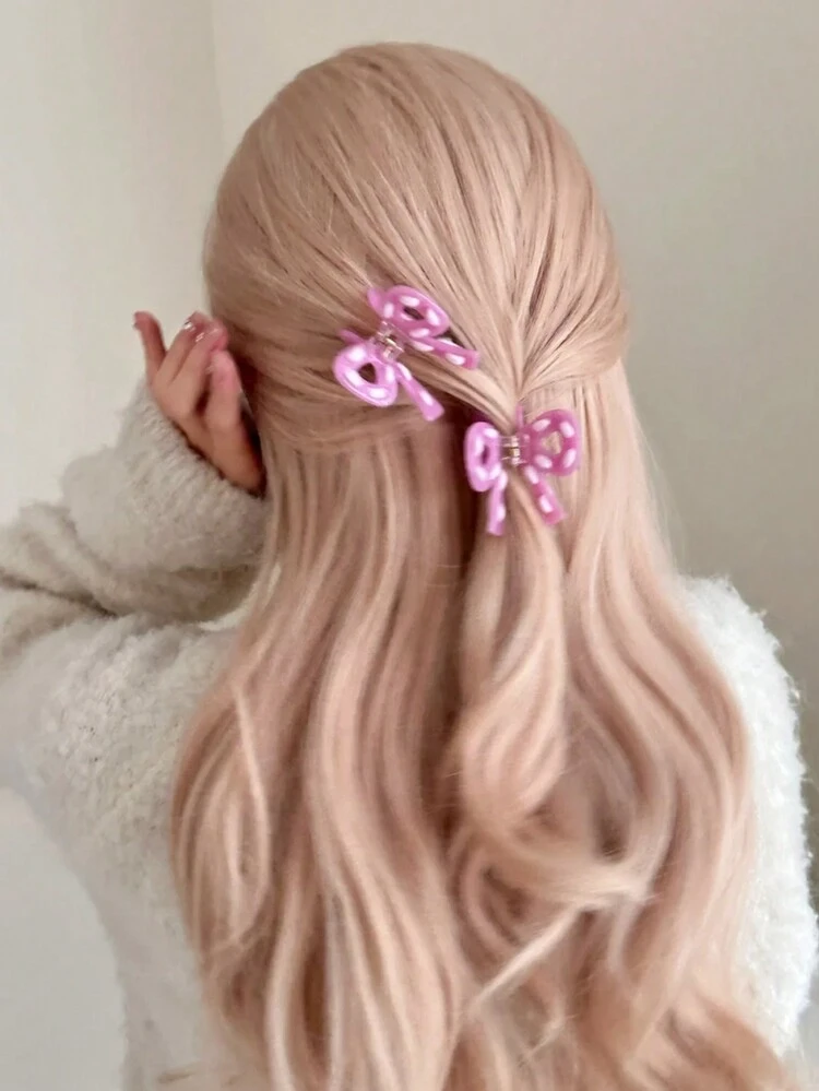 SALE♡handmade♡♡ふわふわリボンツインクリップ くすみピンク