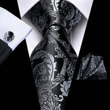 5PC Mens Silk Ties Gold White Black Blue Gray Striped Floral Check Necktie Handkerchief Square Set Business Wedding Party