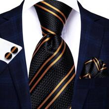 5PC Mens Silk Ties Gold White Black Blue Gray Striped Floral Check Necktie Handkerchief Square Set Business Wedding Party