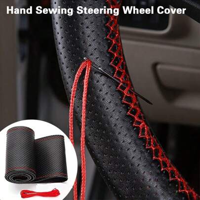 38cm/15 Zoll Handnäh Lenkrad Abdeckung, atmungsaktiver rutschfester Leder Lenkrad Kratzer Schutz, Auto Lenkrad Abdeckung mit Nadel und Faden, dekorative Modifikations Accessoire für die meisten Automodelle