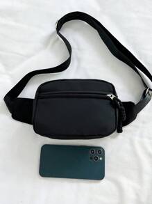 纯色尼龙迷你胸包，带流苏装饰，时尚运动风百搭包，斜挎包，腰包，臀包，学生礼物，秋季圣诞节尖叫斜挎包，冬季圣诞节礼物，便携式爸爸礼物，度假趣味礼物，侧包，皮包，流浪包，情人节假日必备贴纸，夏季返校季 - 黑色 - 查看 2