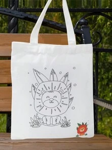 1 件卡通独角兽/长颈鹿/可爱小恐龙/狮子/老虎 DIY 涂鸦帆布包，大容量卡通印花手提包，时尚休闲手提包，非常适合杂货店购物、日常使用、艺术派对礼品袋、生日派对礼品包装袋和储物用品 - 彩色 - 查看 11