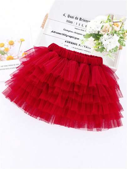Young Girl Pleated Mesh Tutu Skirt, Casual Style