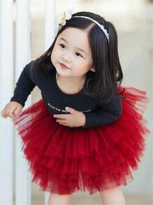 年轻女孩褶皱网眼芭蕾短裙，休闲风格 - 紅色 - 查看 5