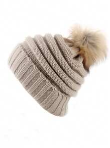 1pc Unisex Y2K Style Fashionable Solid Color Pom Pom Knit Beanie Hat, Suitable For Street, Party, Autumn Winter Outdoor, Warm
