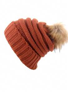 1pc Unisex Y2K Style Fashionable Solid Color Pom Pom Knit Beanie Hat, Suitable For Street, Party, Autumn Winter Outdoor, Warm