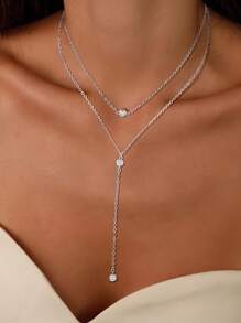 1pc Sexy Y-Shape Rhinestone Decor Pendant Necklace For Women - CP-c05 Double-layer Rhinestone Y-shaped Necklace - View 2