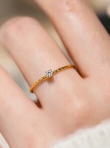 Luxurious Minimalist Micro Diamonds 18K Gold Plated Ring, Sparkling Starry Sky Fashion Jewelry