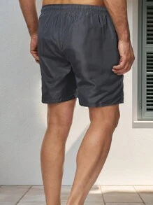 MURAMASA Men's Shorts Loose Fit Solid Color Pocket Straight Leg Daily Casual Shorts - Grey - View 3