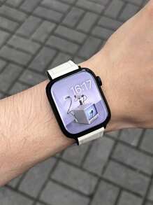 1pc Vintage Square Buckle Leather Magnetic Watch Band Strap Compatible With 38/40/41/42/44/45/46/49mm Ultra/Ultra2/SE/SE2/11/10/9/8/7/6/5/4/3/2/1 - White - View 4