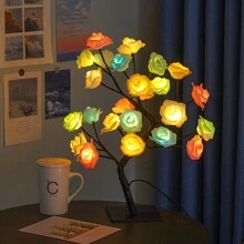 1个LED玫瑰花夜灯，24颗LED灯闪烁串灯，玫瑰树灯装饰台灯，创意女友礼物夜灯，适合女孩、女性、青少年家居装饰，卧室、客厅、派对、婚礼、圣诞节、情人节装饰 - 黑色黑桿 - 查看 14