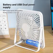 Quạt để bàn mini có thể sạc lại, để bàn/treo tường, chạy nguồn kép (có thể sạc lại/pin), 3 cấp độ tốc độ gió - Nhiều màu - Xem 3