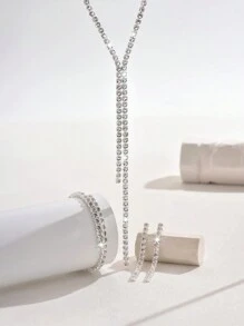 4pcs/Set Bridal Zirconia Jewelry Set - Necklace, Earrings, Bracelet Sparkling & Elegant Tassel Jewelry Set, Suitable For Wedding Party Accessories