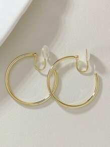 2 件装独特设计可旋转简约金色环状夹式耳环，适合无耳洞的女士 - 圓圈 - 查看 10